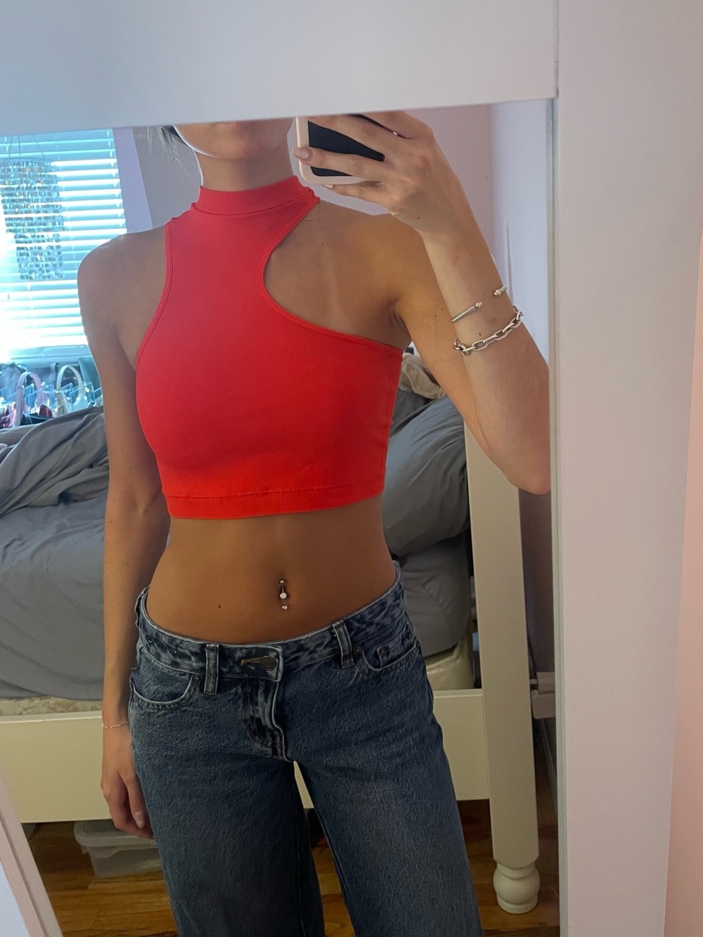 Garage Red Asymmetric Cutout Crop Top